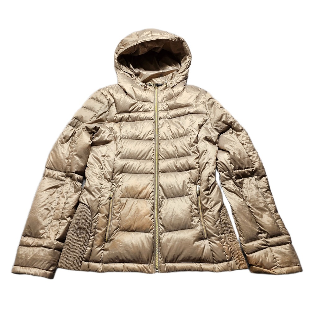Calvin Klein Duck Down Puffer Jacket Womens S Gold Packable Lightweight Full Zip